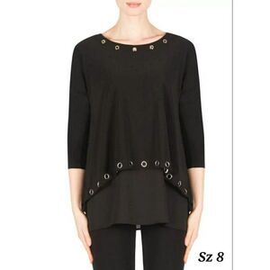 Joseph Ribkoff Black Tunic Top With Silver Accents & Asymmetrical Hem Sz 8 NWOT